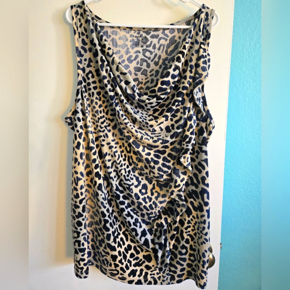 Lane Bryant Blue/Tan Animal Print Blouse Size 26/28